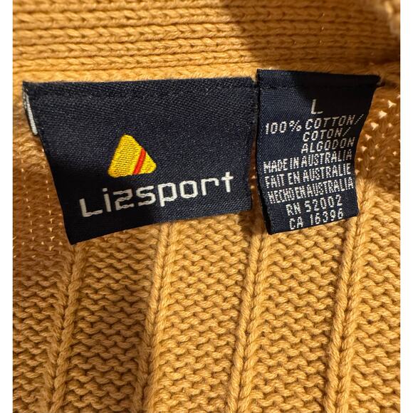 Vintage 90s Lizsport Tan Gray Argyle Knit Cotton Cardigan Sweater Large - Picture 8 of 9